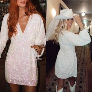 Show Me Your MuMu Kidman Sequin White Sprinkle Mini Dress Size Medium